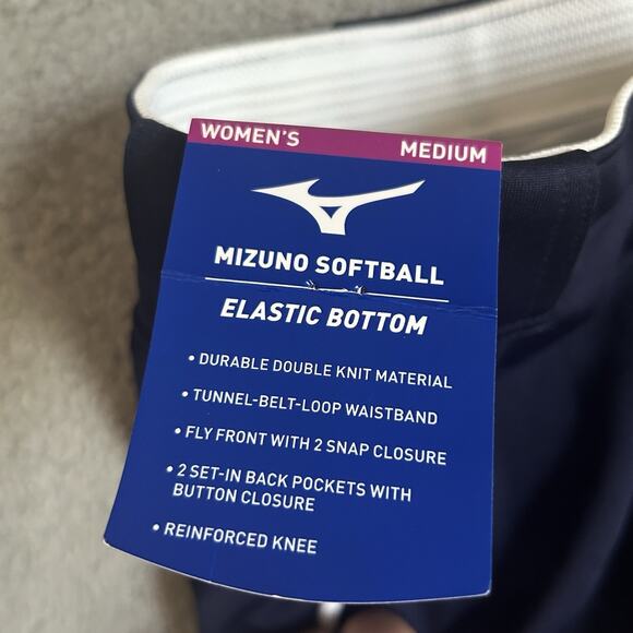 Mizuno Softball Pants Woman's Size Medium Elastic Bottom Navy Blue Athletic - Picture 2 of 15